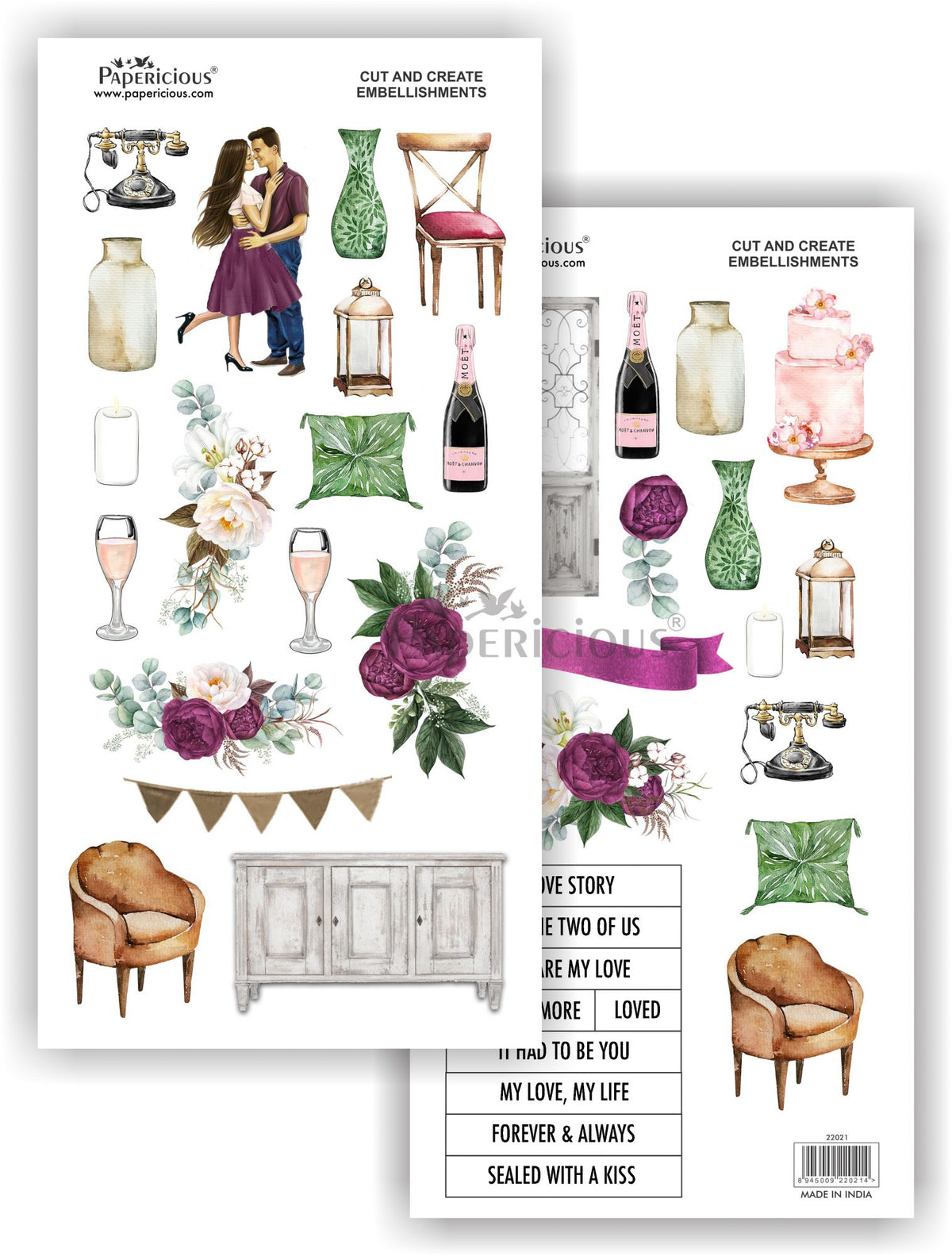 Papericious - The Date Night -  Die Cut Embellishments - Motif Sheet