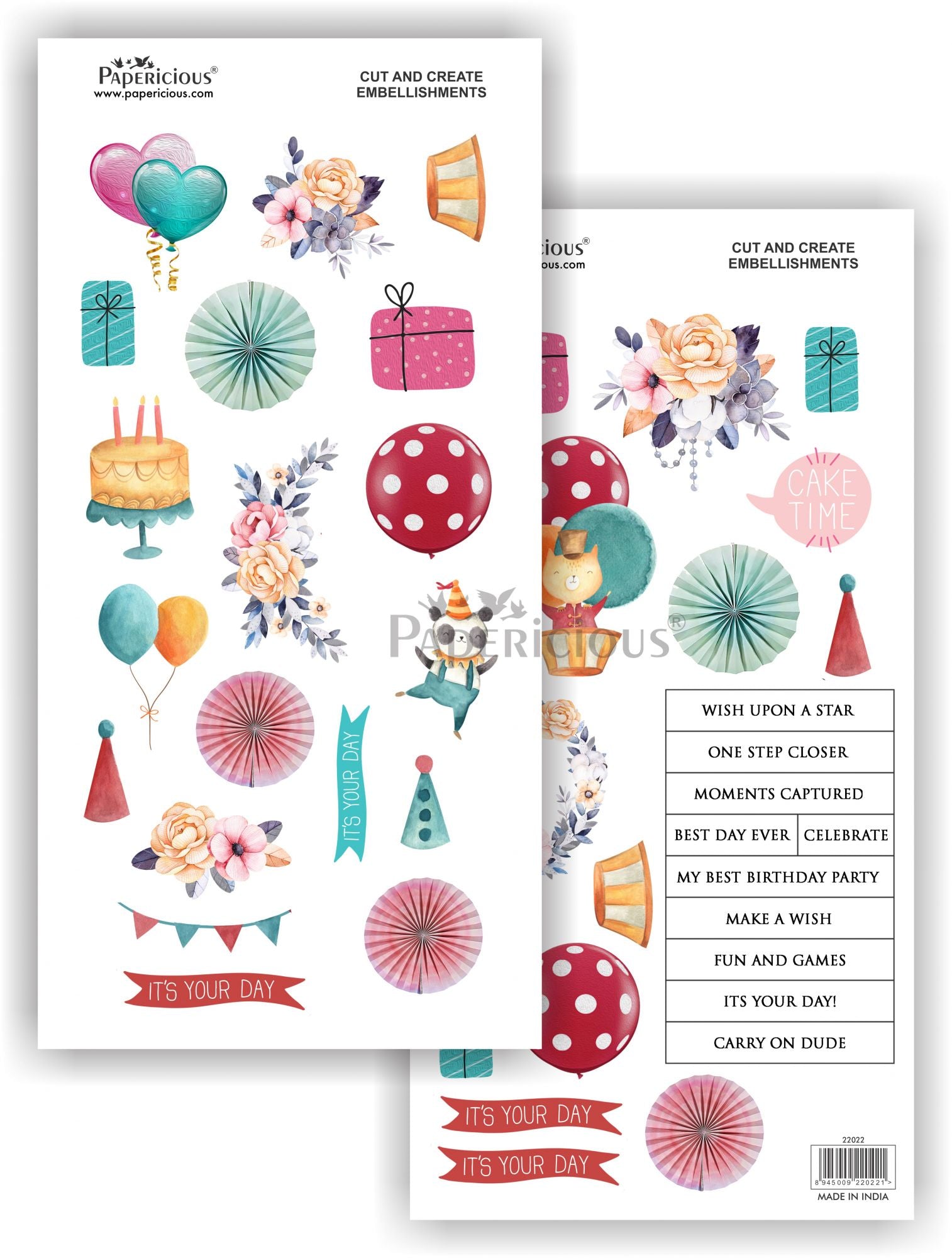 Papericious - Happy Day -  Die Cut Embellishments - Motif Sheet
